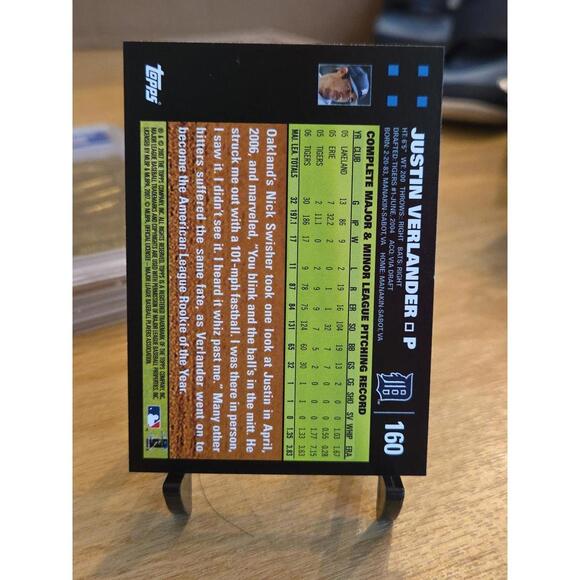 2007 Topps #160 JUSTIN VERLANDER All Star Rookie Card RC Gold Cup Future HOF - Picture 6 of 6